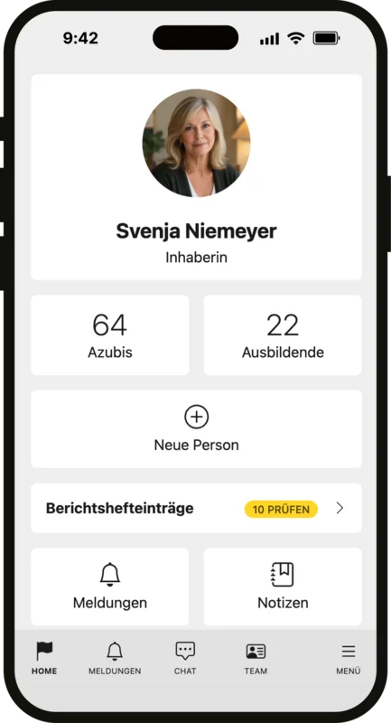 Startseite (Dashboard), Digitales-Berichtsheft / Berichtsheft-App für Betriebe mit Azubi und Ausbilder Zugriff
